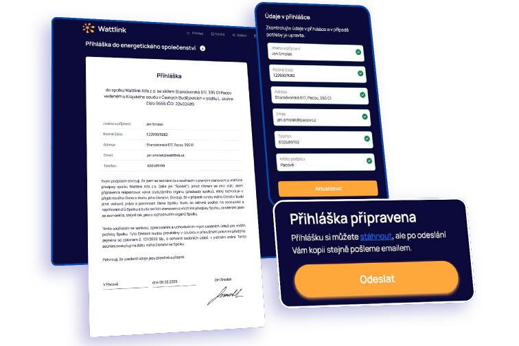 Online podpis členství ve sdílení elektřiny